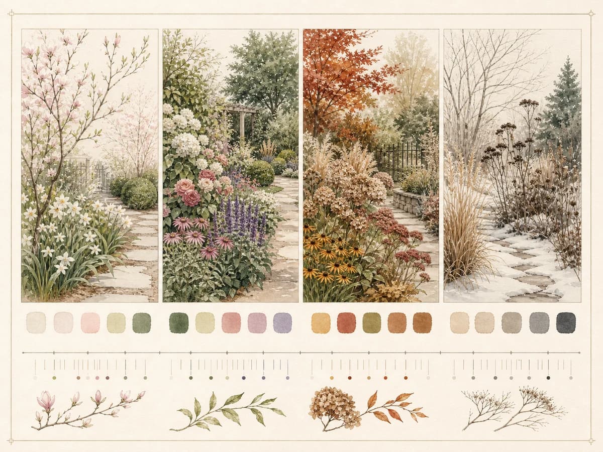 Illustrative four-season garden study showing changing planting character.